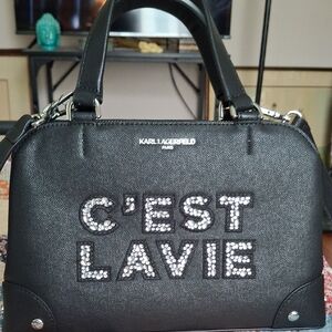 Karl Lagerfeld Black Satchel with Embellished Text